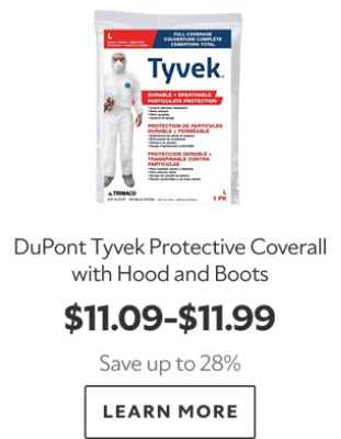 DuPont Tyvek Protective Coverall with Hood and Boots. $11.09-$11.99. Save up to 28%. Learn more.