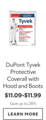 DuPont Tyvek Protective Coverall with Hood and Boots. $11.09-$11.99. Save up to 28%. Learn more.