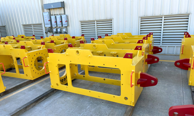 offshore mud mats coated in yellow and red with Dura-Sub C1230