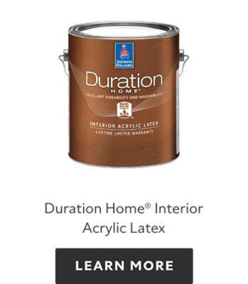 Can of Sherwin-Williams Duration Home Interior Acrylic Latex, learn more.