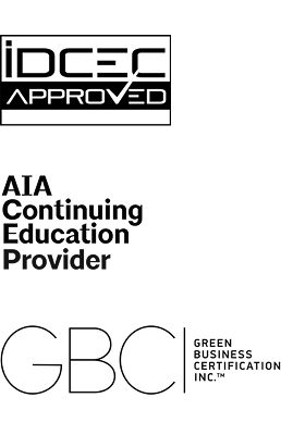 IDCEC Approved. AIA Continuing Education Provider. GBCI Green Business Certification Inc.