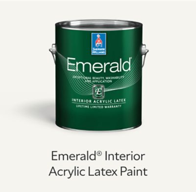A can of Sherwin-Williams Emerald Interior Acrylic Latex Paint.