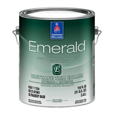 A can of Sherwin-Williams Emerald Urethane Trim Enamel.