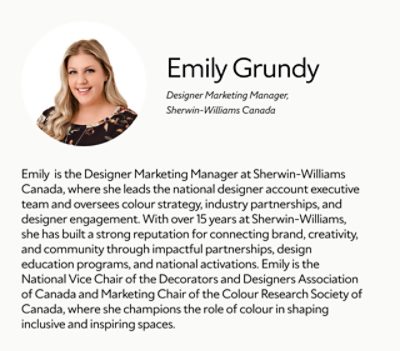 A biography card for Emily Grundy.