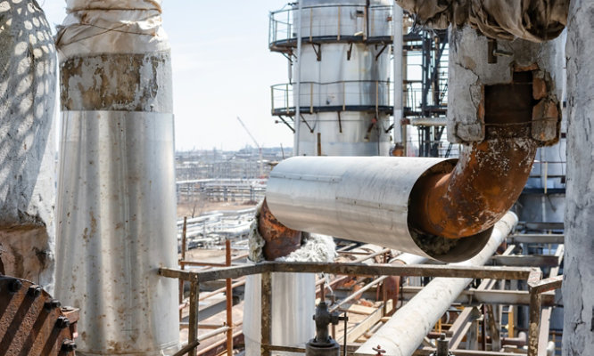 oil and gas facility with corroded pipes