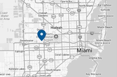 A map of Miami showing the location of the Sherwin-Williams Export Store.
