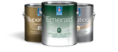 Cans of exterior paint.