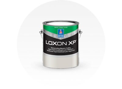 A can of Sherwin-Williams Loxon XP waterproofing masonry coating.