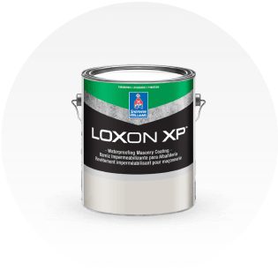 A can of Sherwin-Williams Loxon XP waterproofing masonry coating.