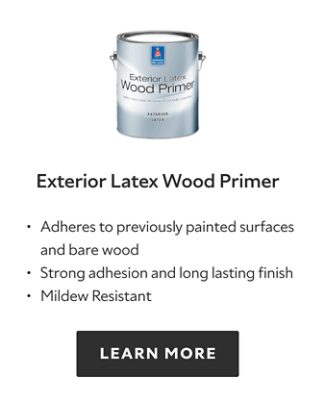 Exterior Latex Wood Primer. Adheres to previously painted surfaces and bare wood. Strong adhesion and long lasting finish. Mildew resistant. Learn more.