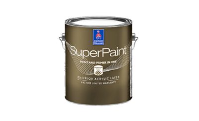 A can of SuperPaint Exterior Acrylic Latex.