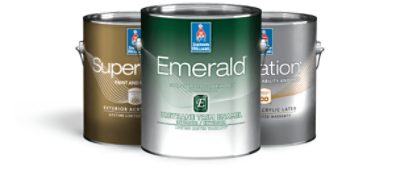 Three cans of exterior paint.