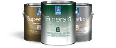 Three cans of exterior paint.