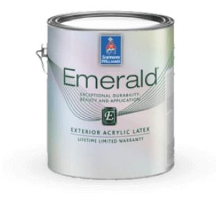 A gallon of Emerald exterior acrylic latex paint.
