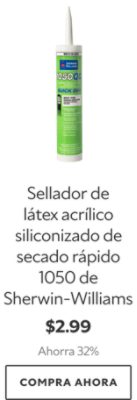 Sellador de látex acrílico siliconizado de secado rápido 1050 de Sherwin-Williams. $2.99. Ahorra 32%. Compra Ahora.