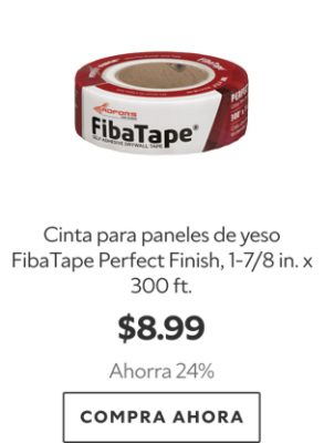 Cinta para paneles de yeso FibaTape Perfect Finish, 1-7/8 in. x 300 ft. $8.99. Ahorra 24%. Compra ahora.