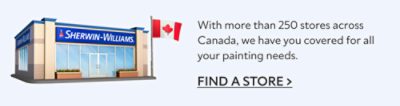 A Sherwin-Williams store with a Canadian flag. With more than 250 stores across Canada, we have you covered for all your painting needs. Find a store.