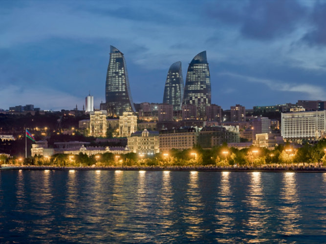 Flame Towers, Azerbaijan. View from Baku Bay