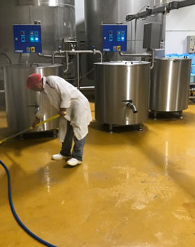 Resinous floor in food processing plant