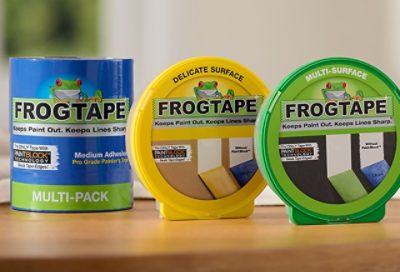 FrogTape Pro Grade Painter's Tape Multi-Pack, FrogTape Delicate Surface, and FrogTape Multi-Surface on a tabletop.