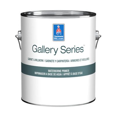 A gallon of Sherwin-Williams Gallery Series Waterborne Primer.