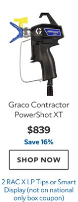 Graco Contractor PowerShot XT, $839, save 16%, 2 RAC X LP Tips or Smart Display.