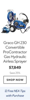 Graco GH 230 Convertible ProContractor Gas Hydraulic Airless Sprayer. $7,849. Save 25%. Shop now. Twelve free RAC XLP tips with purchase.