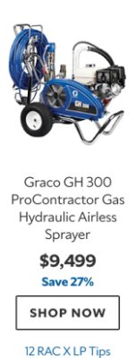 Graco GH 300 ProContractor Gas Hydraulic Airless Sprayer, $9499, save 27%, 12 RAC X LP Tips.