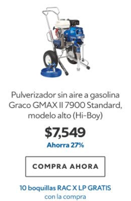 Pulverizador sin aire a gasolina Graco GMAX II 7900 Standard, modelo alto (Hi-Boy). $7549. Ahorra 27%. Compra ahora. 10 boquillas RAC X LP gratis con la compra.