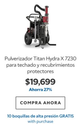 Pulverizador Titan Hydra X 7230 para techado y recubrimientos protectores. $19699. Ahorra 27%. Compra ahora. 10 boquillas de alta presión gratis con la compra.