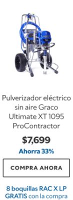 Pulverizador eléctrico sin aire Graco Ultimate XT 1095 ProContractor. $7669. Ahorra 33%. Compra ahora. 8 boquillas RAC X LP gratis con la compra.