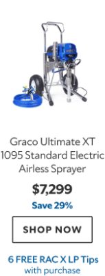 Graco Ultimate XT 1095 Standard Electric Airless Sprayer. $7299. Save 29%. Shop now. 6 Free RAC X LP Tips with purchase.