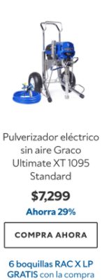 Pulverizador eléctrico sin aire Graco Ultimate XT 1095 Standard. $7299. Ahorra 29%. Compra ahora. 6 boquillas RAC X LP gratis con la compra.