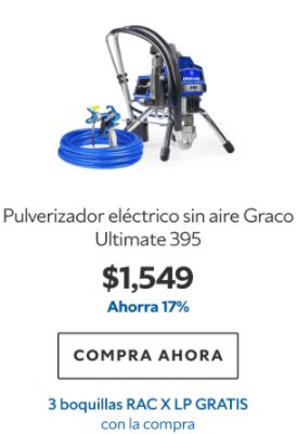 Pulverizador eléctrico sin aire Graco Ultimate 395. $1549. Ahorra 17%. Compra ahora. 3 boquillas RAC X LP gratis con la compra.