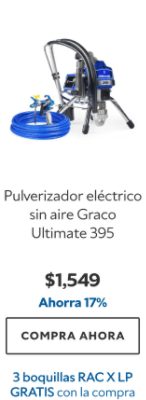 Pulverizador eléctrico sin aire Graco Ultimate 395. $1549. Ahorra 17%. Compra ahora. 3 boquillas RAC X LP gratis con la compra.