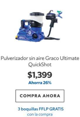 Pulverizador sin aire Graco Ultimate QuickShot. $1339. Ahorra 26%. Compra ahora. 3 boquillas FFLP gratis con la compra.