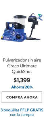Pulverizador sin aire Graco Ultimate QuickShot. $1339. Ahorra 26%. Compra ahora. 3 boquillas FFLP gratis con la compra.