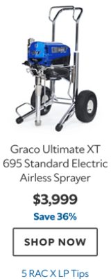 Graco Ultimate XT 695 Standard Electric Airless Sprayer, $3999, save 36%, 5 RAC X LP Tips.