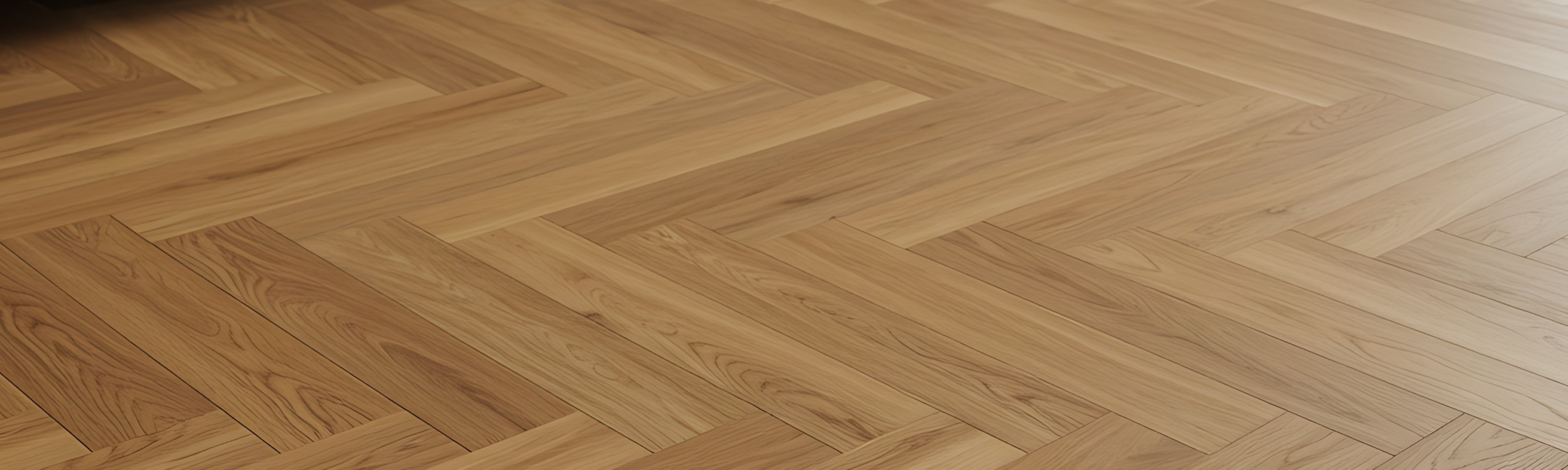Interior space with herringbone wood flooring, highlighting precise installation, natural texture, and high-quality finish.