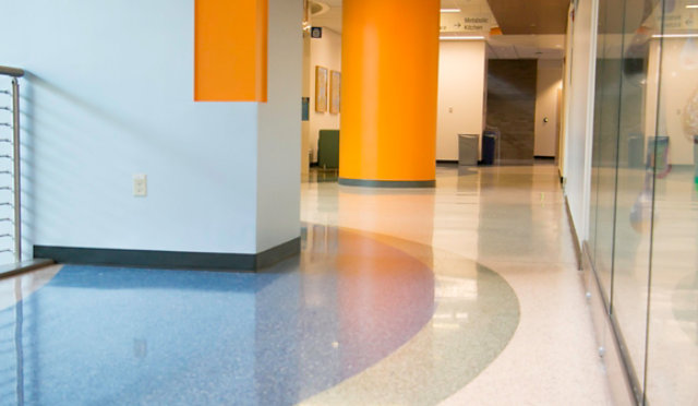 Colorful resinous flooring in a hospital