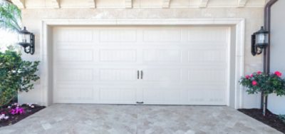 A newly painted garage door.