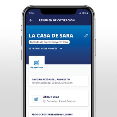 La pantalla de inicio de la herramienta para cotizaciones de la aplicación Pro.