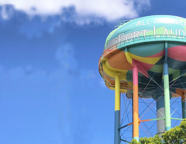 A colorful Fort Lauderdale elevated water tank