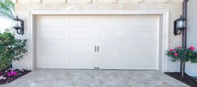A newly painted garage door.