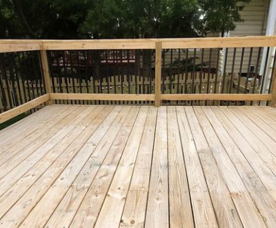 A new deck that has not been stained yet.
