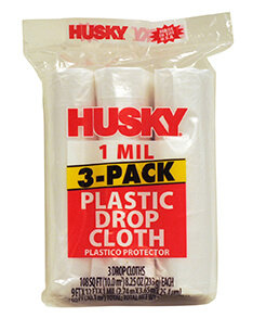 A 3-Pack of Husky Plastic Drop cloth.
