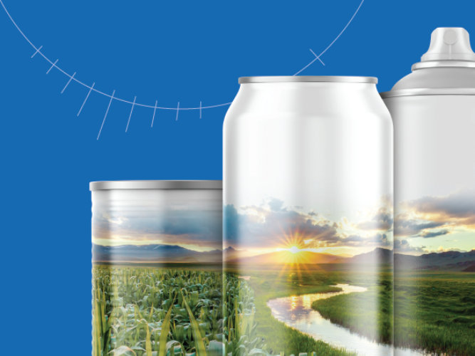 varies beverage can shapes with a cornfield, river and shy over lay 