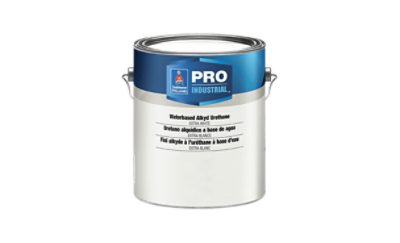 A can of Pro Industrial Waterbased Alkyd Urethane paint.