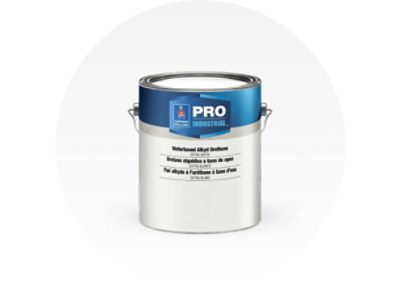 A can of Sherwin-Williams Pro Industrial waterbased alkyd urethane paint.