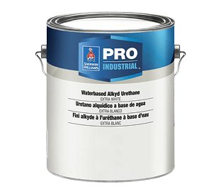 A can of Pro Industrial Waterbased Alkyd Urethane paint.